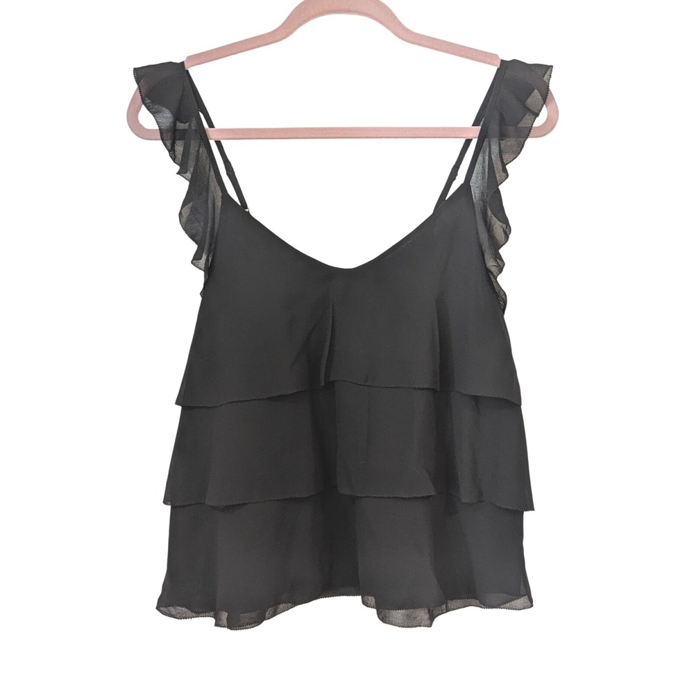 Cupcakes and Cashmere Tiered Ruffle Camisole XS Black V-Neck Whimsigoth Romantic